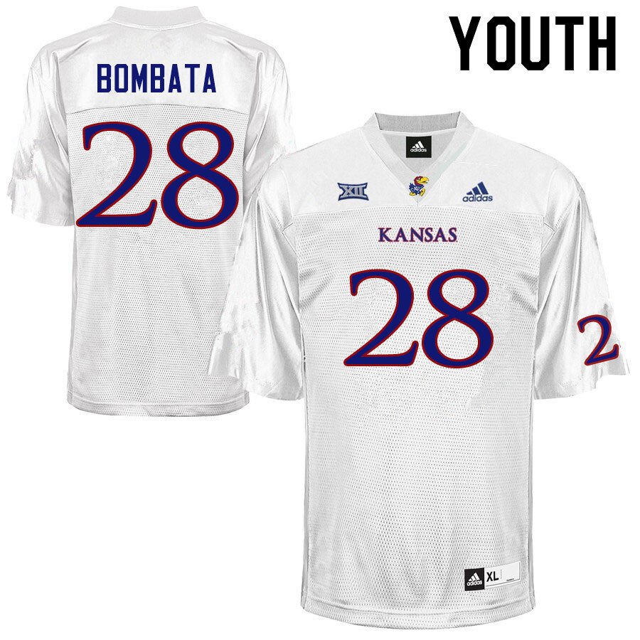 Youth #28 Nazar Bombata Kansas Jayhawks College Football Jerseys Sale-White